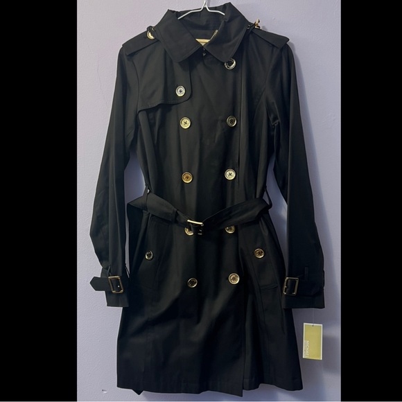 Michael Kors Jackets & Blazers - MICHEAL KORS Black Double-Breasted Rain Coat with Gold Accents